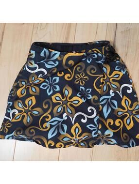 Terry Cycling Skort Navy Floral Medallion Print Wrap Skirt Tenniscore Size S